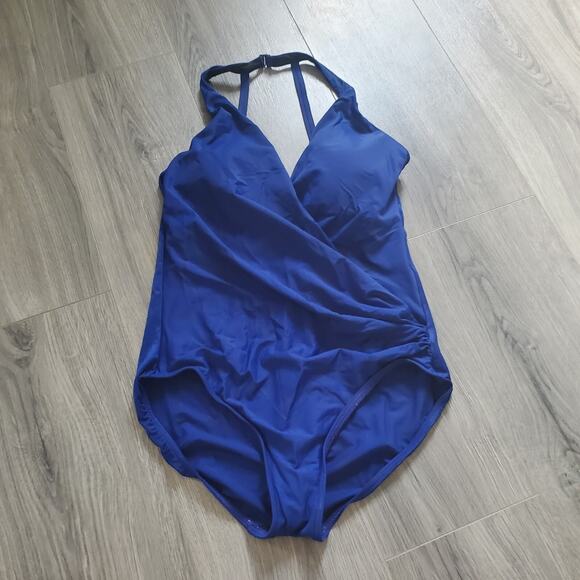 Miraclesuit Wrapsody Baiting Suit One Piece Size 14 Blue Slimming - Picture 1 of 8